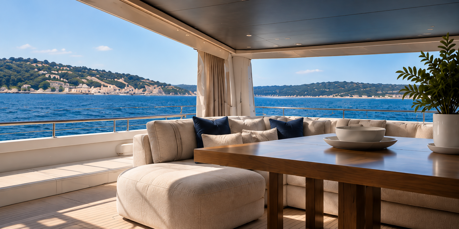 Yacht salon overlooking the sea