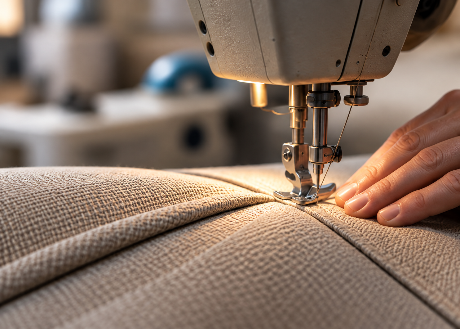 Sewing a tailored seam in upholstery fabric