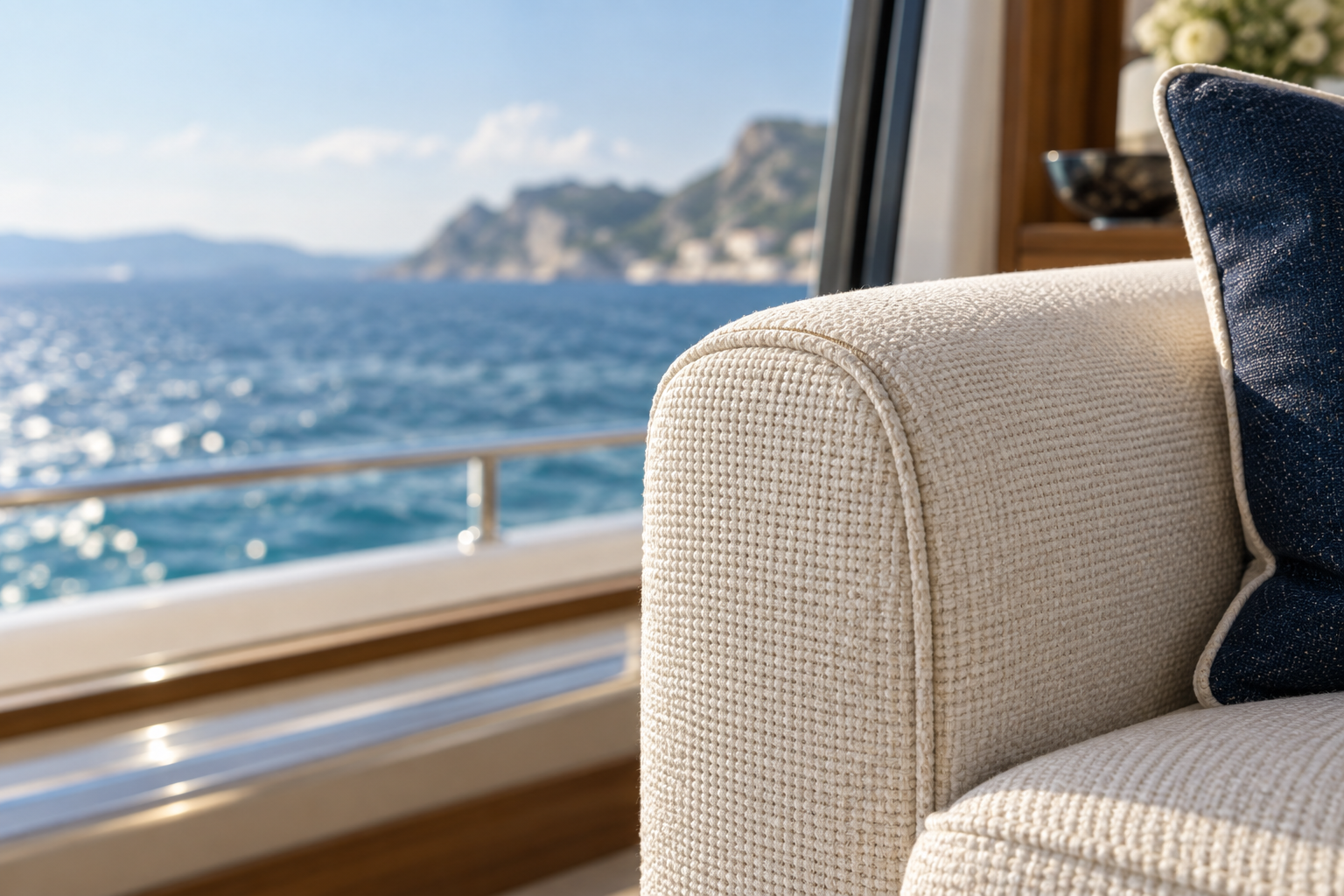 Detail of tailored yacht upholstery and stitching